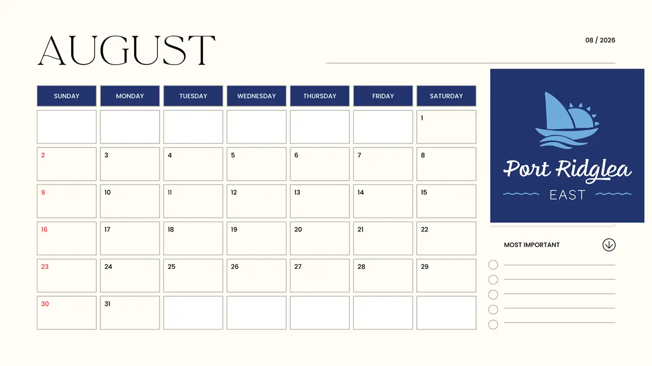 Port Ridglea East Homeowners Association Calendar